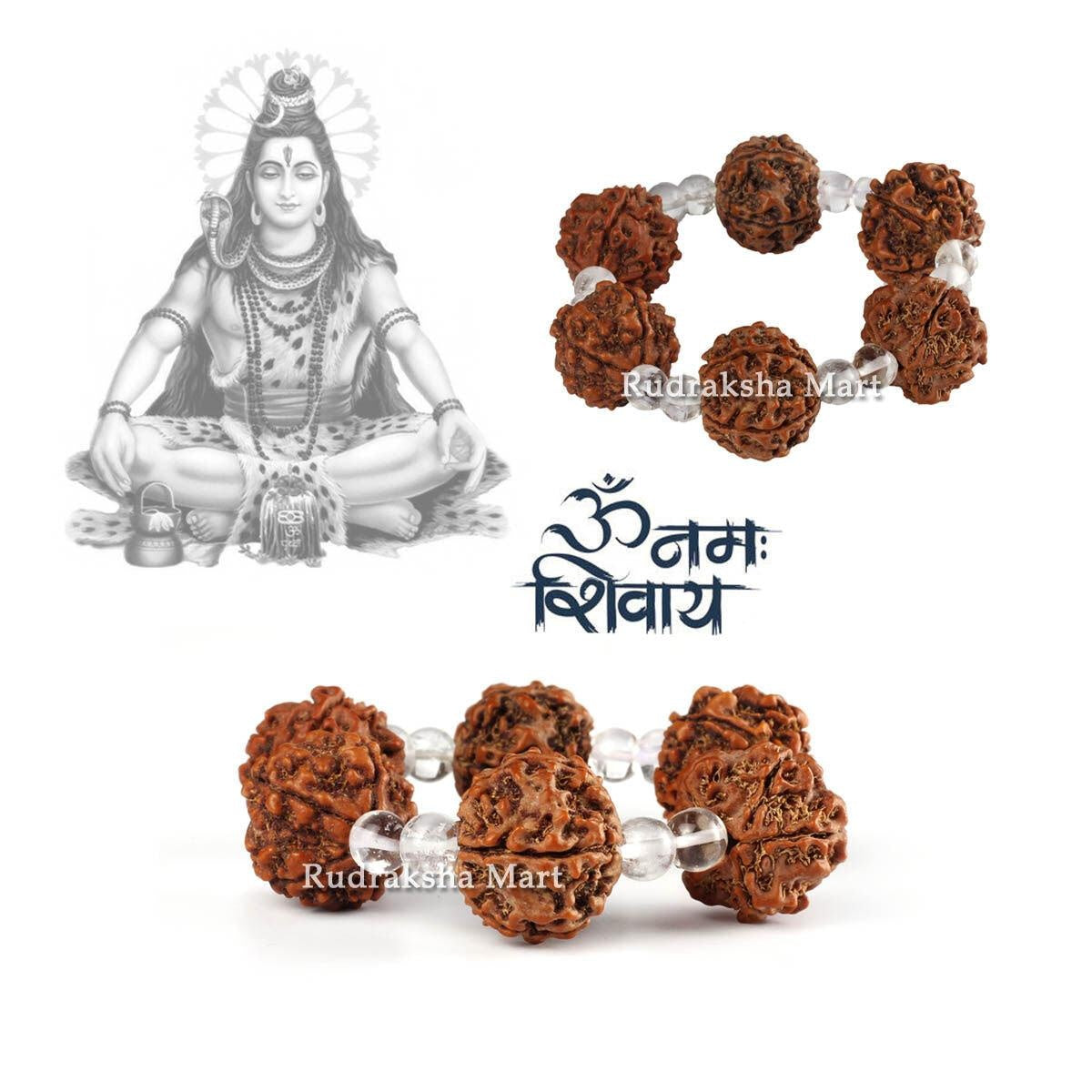5 Mukhi Nepali Rudraksha with Sphatik Bracelet - Adjustable in India, US, UK, Australia, Europe