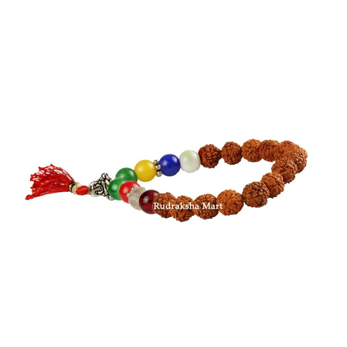 5 Mukhi Rudraksha with 7 Chakra Beads Bracelet in India, US, UK, Australia, Europe