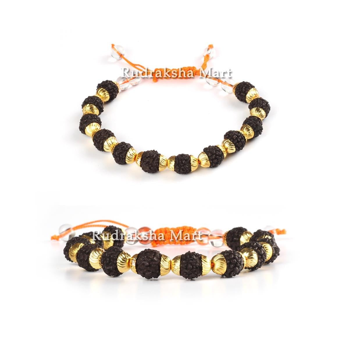 5 Mukhi Java Black Rudraksha in Gold Plated Caps with Adjustable Thread in India, US, UK, Australia, Europe