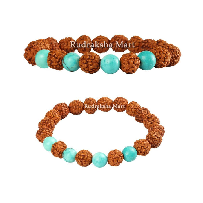 5 Mukhi Java Rudraksha with Turquoise Stretchable Bracelet in India, US, UK, Australia, Europe