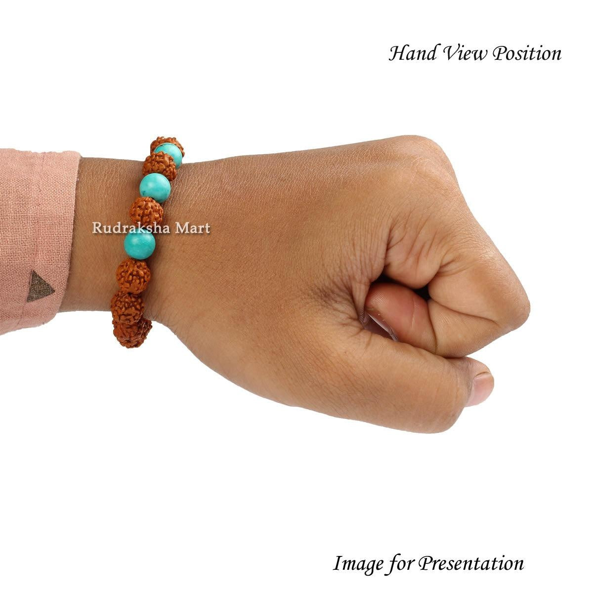 5 Mukhi Java Rudraksha with Turquoise Stretchable Bracelet in India, US, UK, Australia, Europe