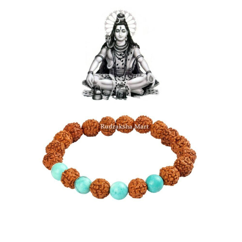 5 Mukhi Java Rudraksha with Turquoise Stretchable Bracelet in India, US, UK, Australia, Europe