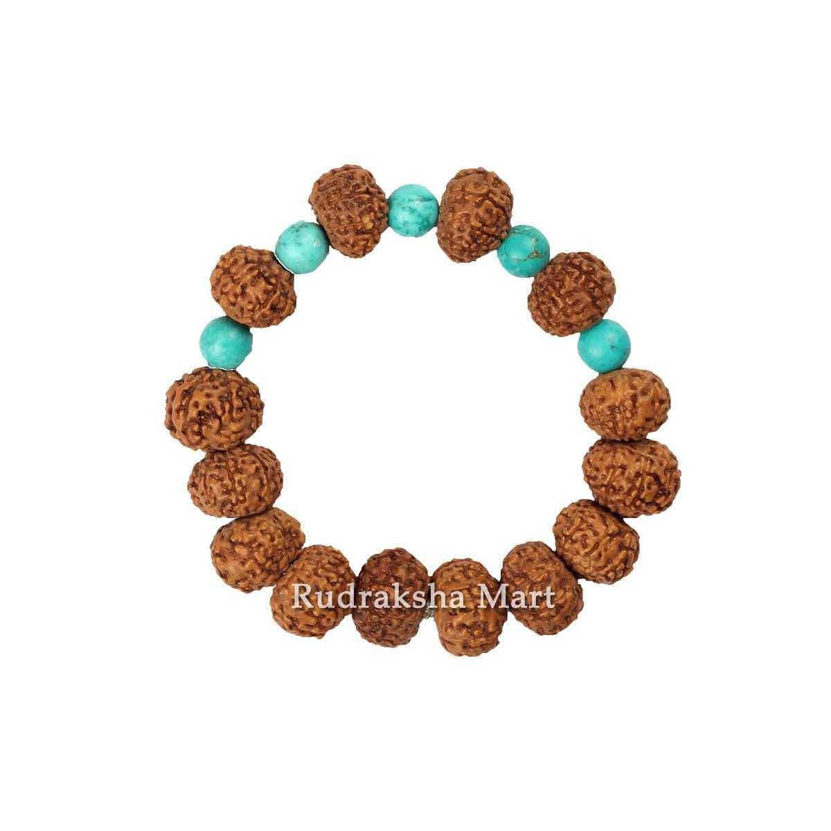 7 Mukhi Java Rudraksha with Turquoise Stretchable Bracelet in India, US, UK, Australia, Europe