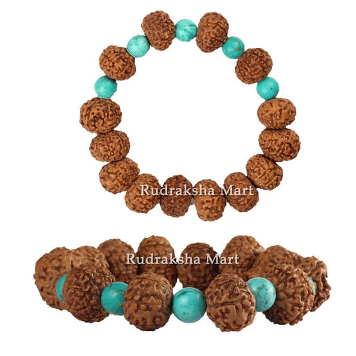 7 Mukhi Java Rudraksha with Turquoise Stretchable Bracelet in India, US, UK, Australia, Europe