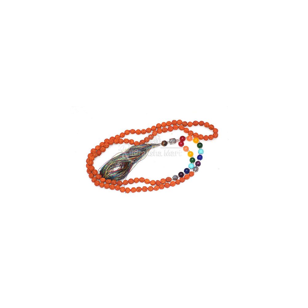 5 Mukhi Java Rudraksha with 7 Chakra Gemstone Rudraksha Mala in India, US, UK, Australia, Europe