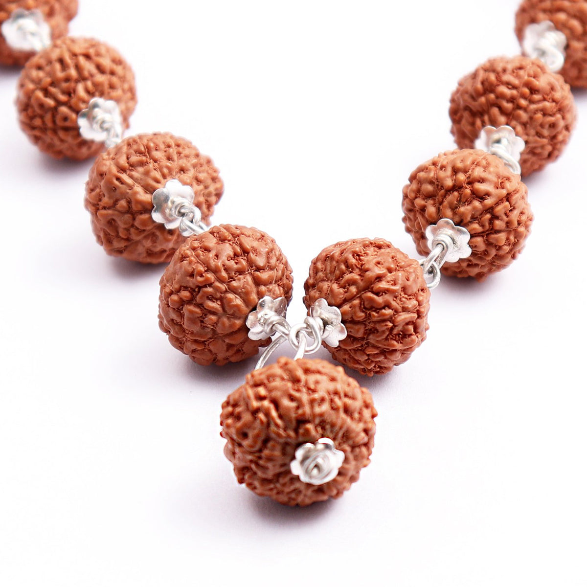 10 Face Indonesian Rudraksha beads mala in Pure Silver, 32+1 Beads Mala bead size 12-15 mm between in India, US, UK, Australia, Europe