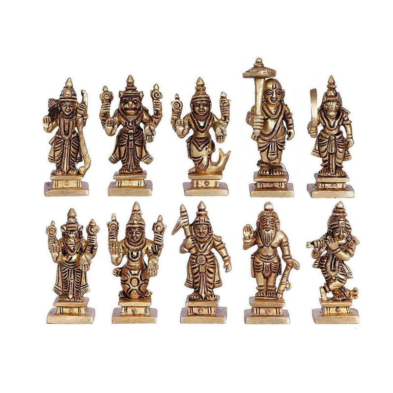 Brass Dashavatara Dasavatharam of Lord Vishnu Statues Ten Incarnations Avatars Idol Murti for Mandir Puja Temple in India, US, UK, Australia, Europe