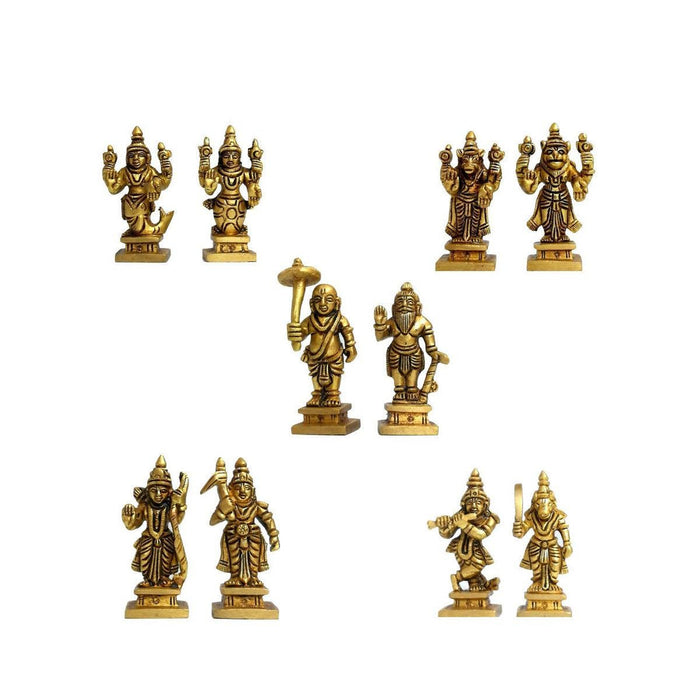 Brass Dashavatara Dasavatharam of Lord Vishnu Statues Ten Incarnations Avatars Idol Murti for Mandir Puja Temple in India, US, UK, Australia, Europe