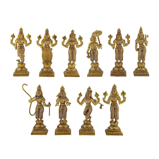 Brass Dashavatara of Lord Vishnu Statues Ten Incarnations Avatars Idol Murti for Mandir Puja Temple in India, US, UK, Australia, Europe