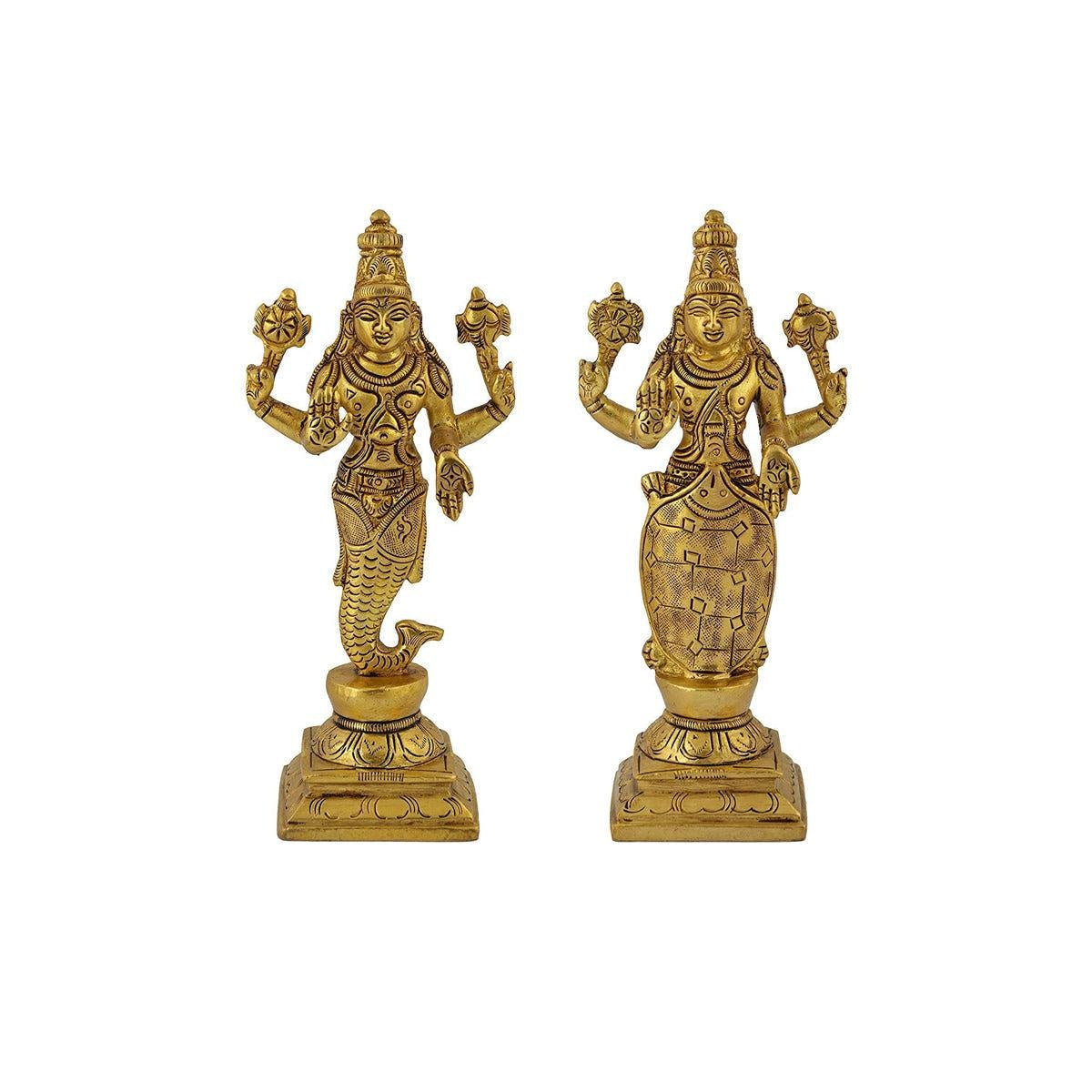 Brass Dashavatara of Lord Vishnu Statues Ten Incarnations Avatars Idol Murti for Mandir Puja Temple in India, US, UK, Australia, Europe