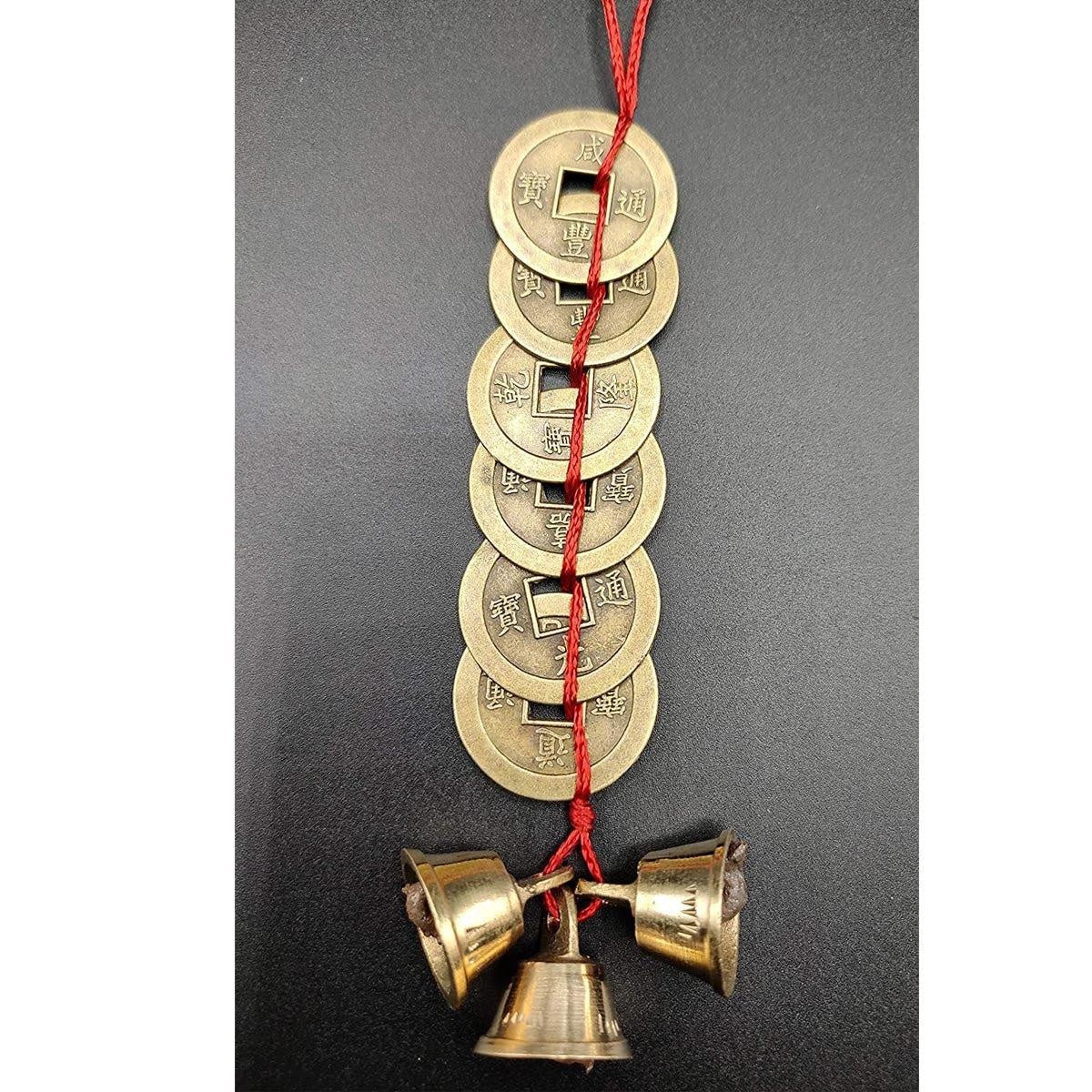 Feng Shui Vastu Lucky Hanging 3 Bell 6 Chinese Coins Main Entrance Door Hanging in India, US, UK, Australia, Europe