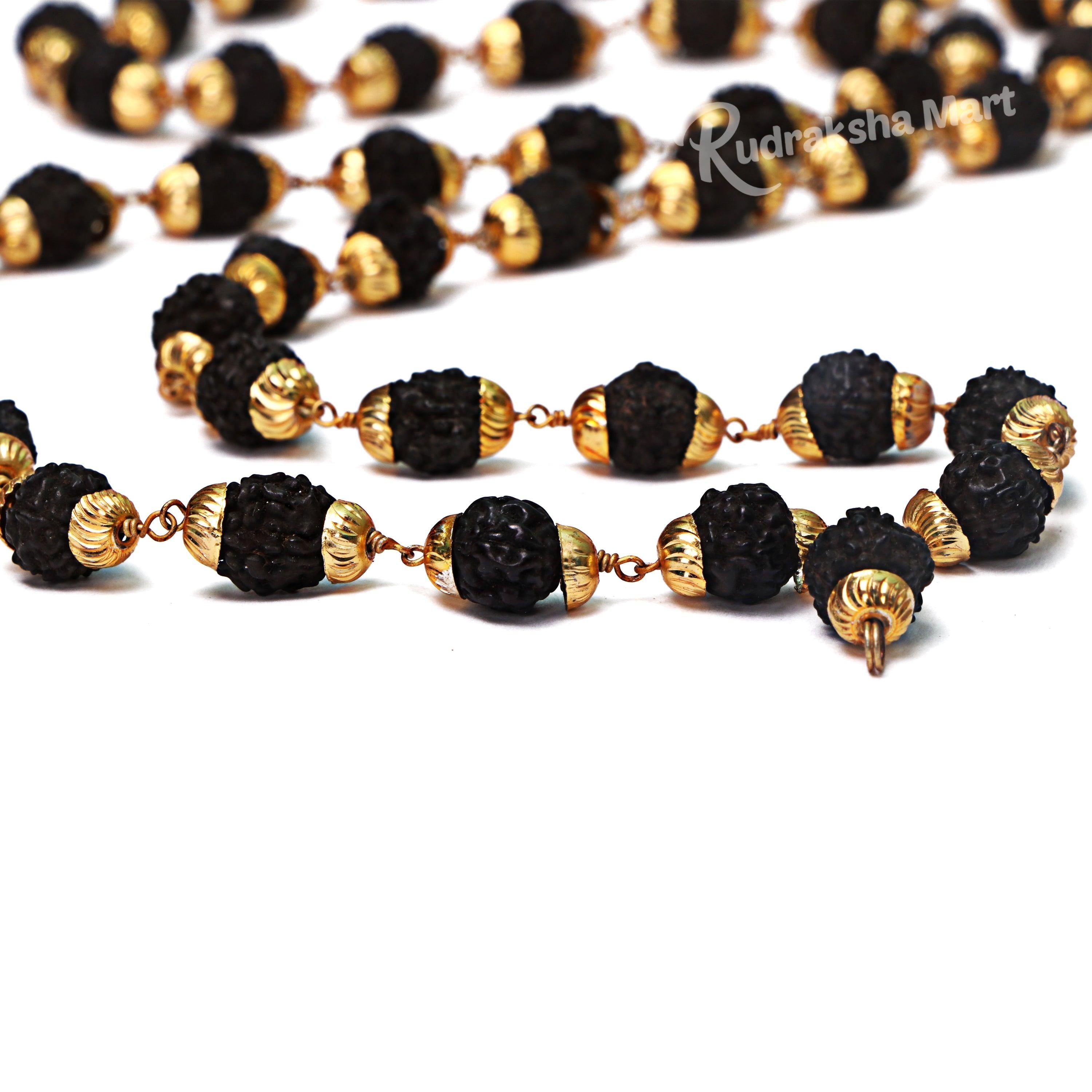5 Mukhi Java Rudraksha Beads Gold Plated Mala - 44 Beads Mala in India, US, UK, Australia, Europe