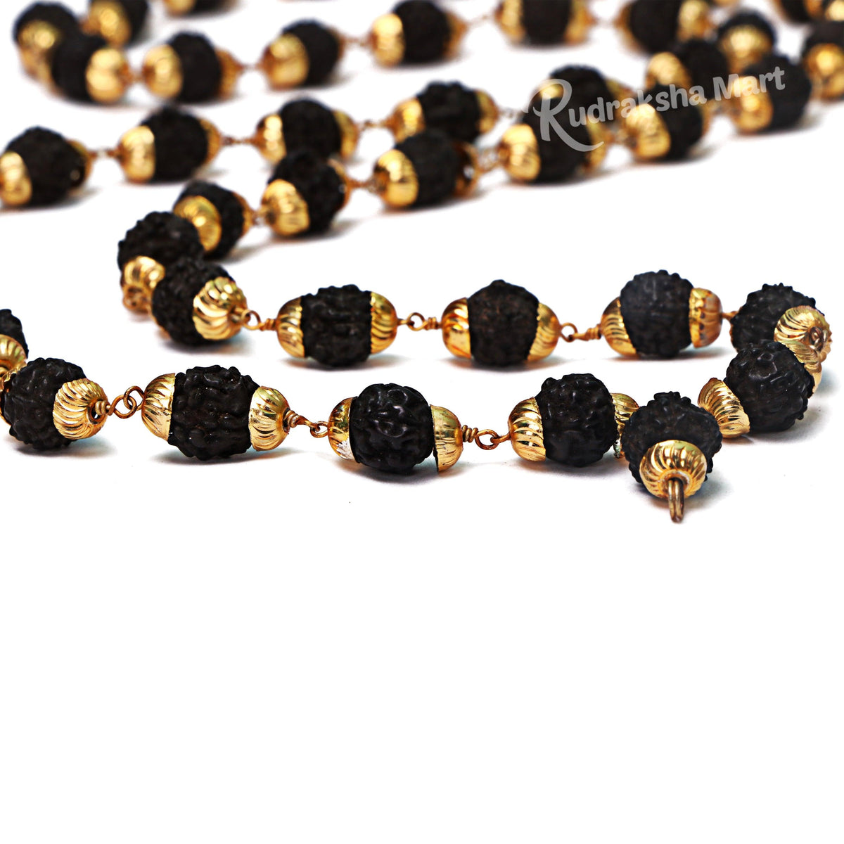 5 Mukhi Java Rudraksha Beads Gold Plated Mala - 44 Beads Mala in India, US, UK, Australia, Europe