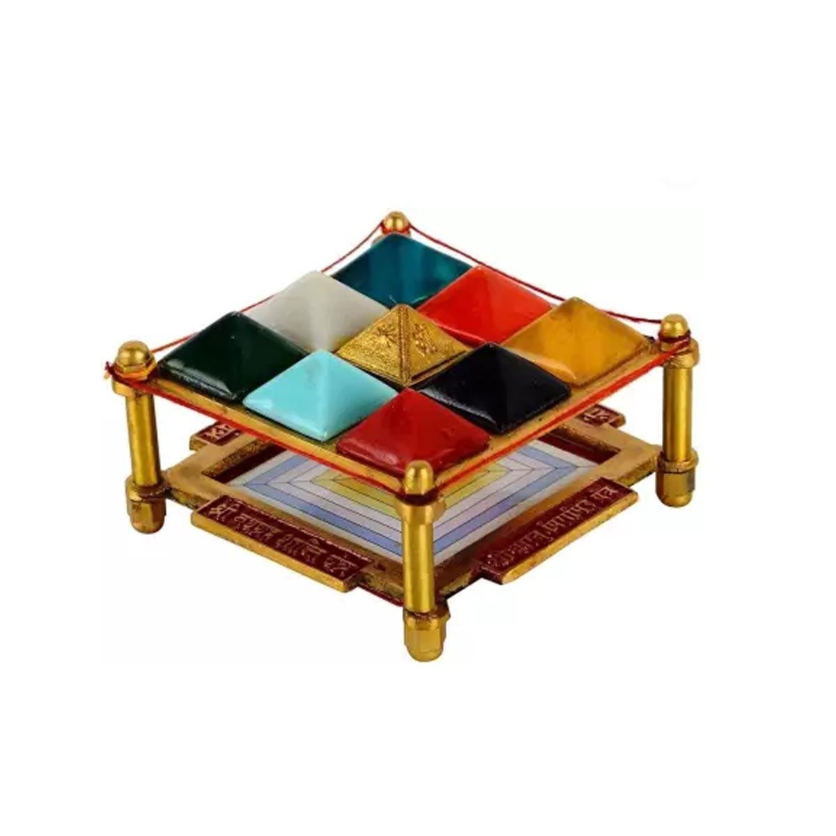 Navgraha Pyramid Yantra Chowki in Brass for Navgraha Shanti & Good Luck in India, US, UK, Australia, Europe