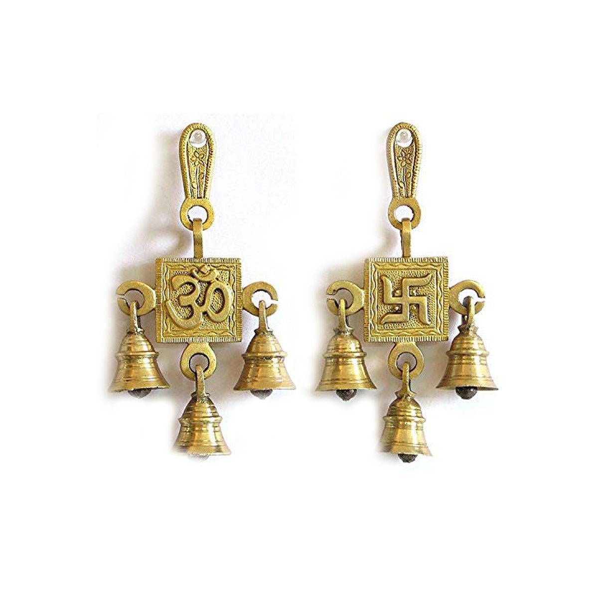 Metalcraft Brass Hanging Bell (OM + Swastik) in India, US, UK, Australia, Europe