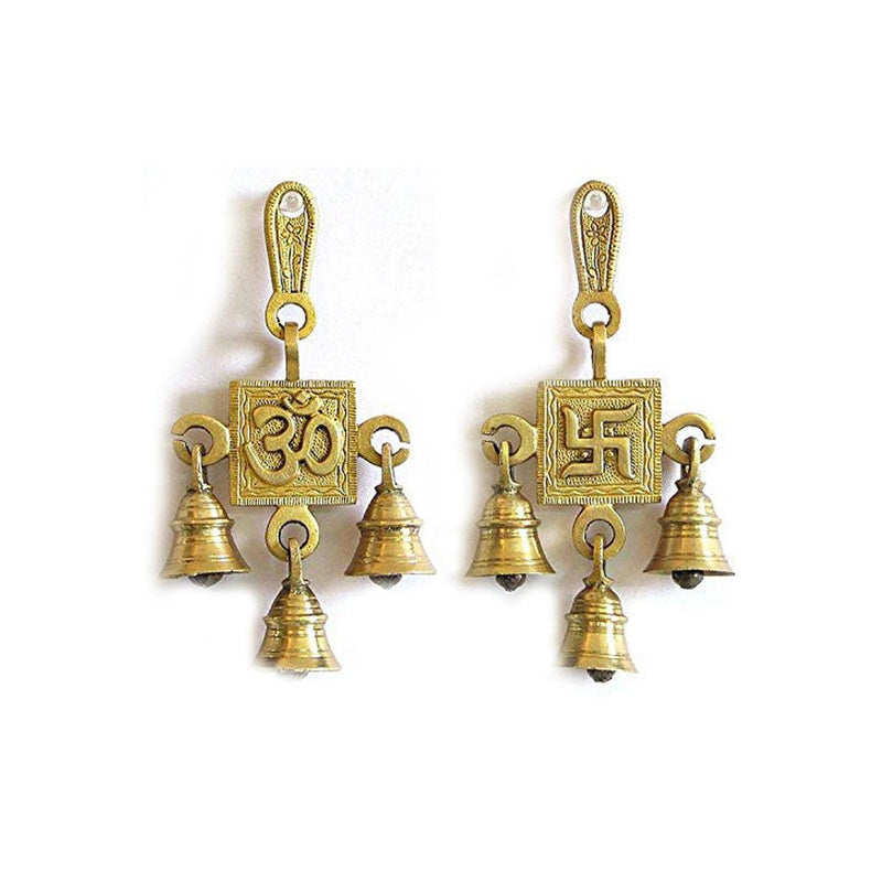 Metalcraft Brass Hanging Bell (OM + Swastik) in India, US, UK, Australia, Europe