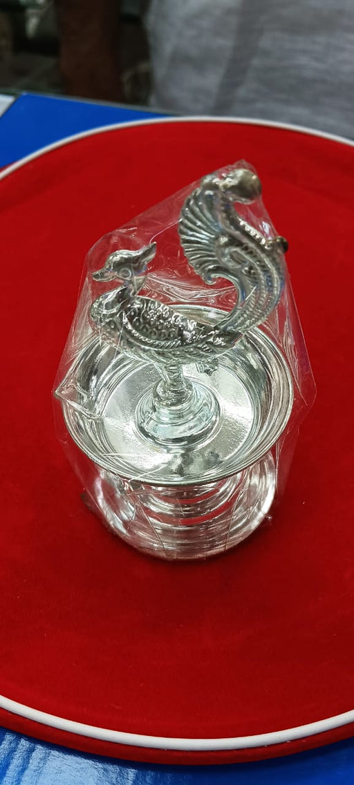 Silver Diya with Peacock Design Showpiece on Top of Diya for Home Temple, Silver Gift Items, Silver Diya for Pooja - 45 Gram in India, US, UK, Australia, Europe