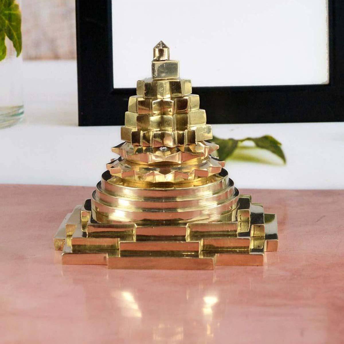 Pure Brass Meru Shree Yantra for Vastu, Home, Pooja, Prosperity - 4 Inch in India, US, UK, Australia, Europe