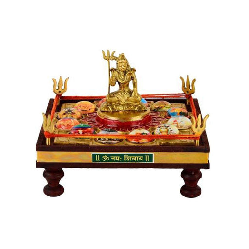 12 Jyotirling Sampoorna Shiva Yantra Chowki with Lord Shiva Idol In Brass & Wood in India, US, UK, Australia, Europe