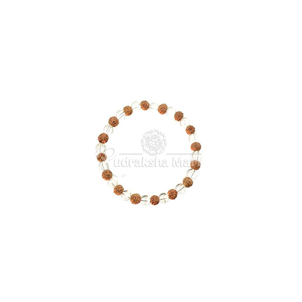 Natural Rudraksha with Clear Quartz (Sphatik) Stretchable Elastic Bracelet in India, US, UK, Australia, Europe