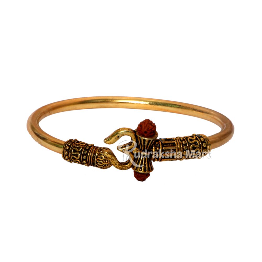 Om Trishul Damru Mahadev Gold Plated Rudraksha Kada in India, US, UK, Australia, Europe