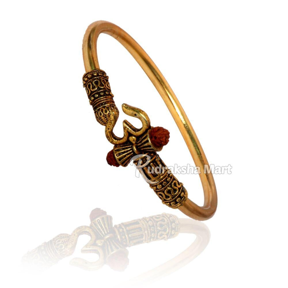 Om Trishul Damru Mahadev Gold Plated Rudraksha Kada in India, US, UK, Australia, Europe