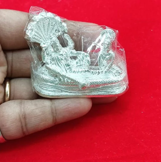 Vishnu Laxmi Idol in Pure 925 Silver / Idol in Silver Hindu Religion God Idol Sculpture Statue in India, US, UK, Australia, Europe