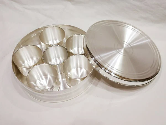 Pure Silver Pooja Box Contain - 6 Katori Pieces, Pooja Set or Gift Item in India, US, UK, Australia, Europe