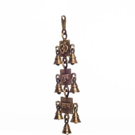 Om Shubh Labh Brass Wall Hanging Bells Decorative Showpiece - 31 cm, Vastu Bell for Home Door in India, US, UK, Australia, Europe