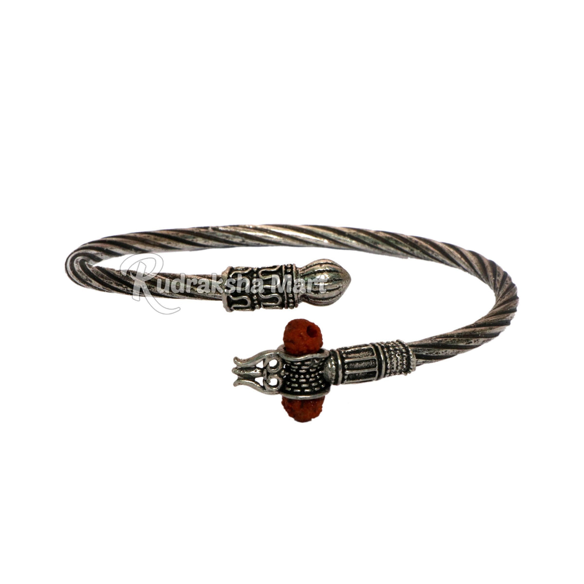 Om Trishul Damroo Mahadev Silver Plated Rudraksha Kada in India, US, UK, Australia, Europe
