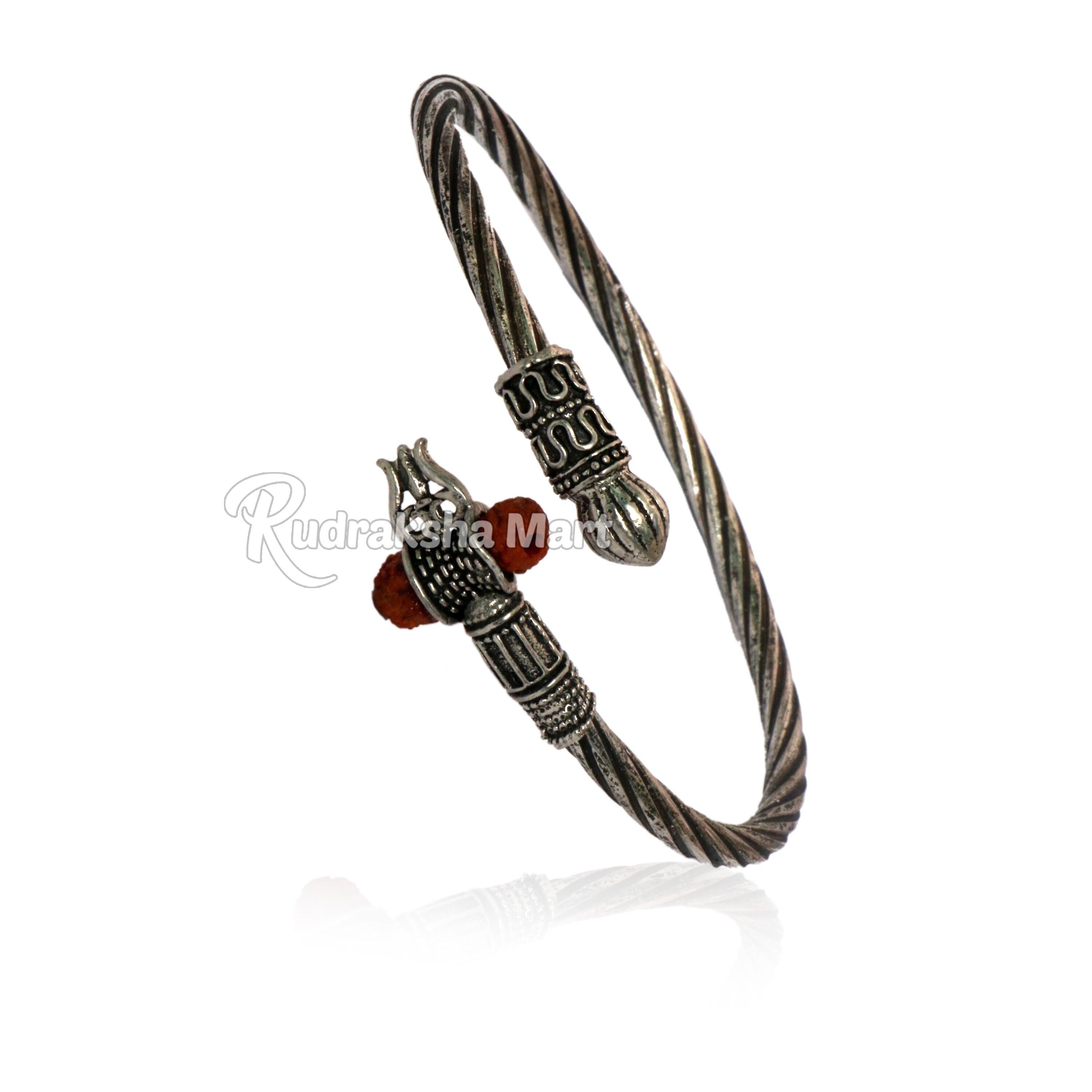 Om Trishul Damroo Mahadev Silver Plated Rudraksha Kada in India, US, UK, Australia, Europe