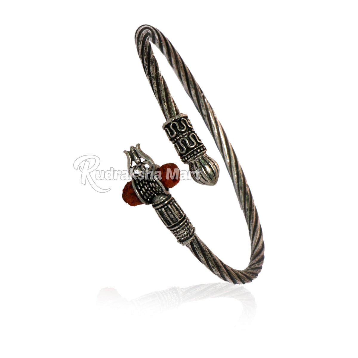 Om Trishul Damroo Mahadev Silver Plated Rudraksha Kada in India, US, UK, Australia, Europe