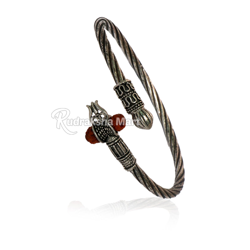 Om Trishul Damroo Mahadev Silver Plated Rudraksha Kada in India, US, UK, Australia, Europe
