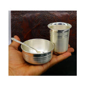 999 fine silver water milk glass and bowl, silver tumbler silver spoon, silver utensils in India, US, UK, Australia, Europe