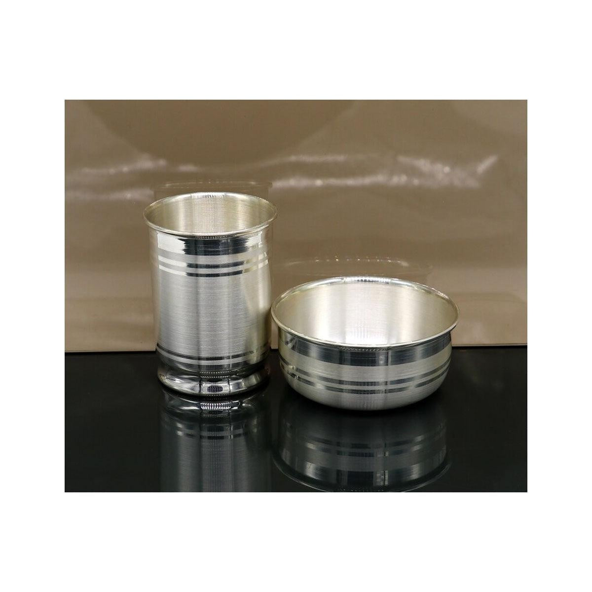 999 fine silver handmade small baby bowl and water glass set, silver tumbler, flask, stay baby/kids healthy, silver vessels utensils in India, US, UK, Australia, Europe