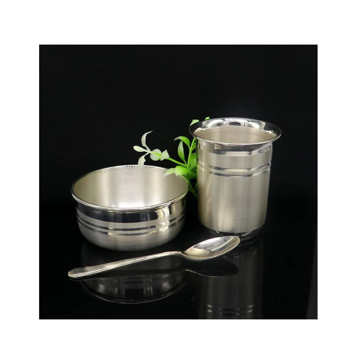 999 fine silver water milk glass and bowl, silver tumbler silver spoon, silver utensils in India, US, UK, Australia, Europe