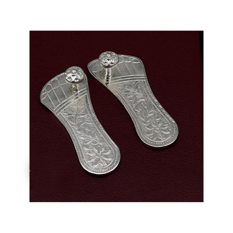 3" Solid sterling silver handmade Charan paduka or slippers for idol krishna, laddu gopala, little krishna or Vshnu Narayana puja in India, US, UK, Australia, Europe