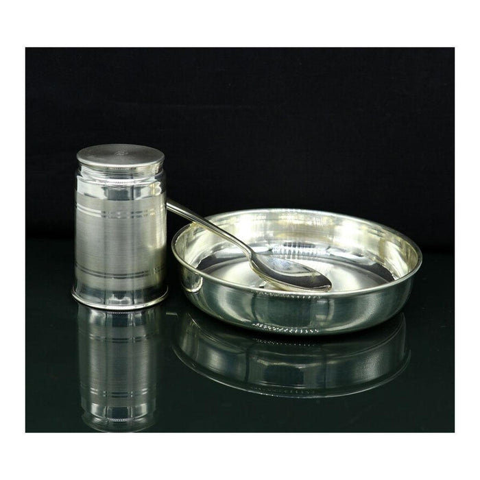 999 fine silver handmade small water/milk Glass tumbler, tray /plate baby kids silver cup & spoon utensils in India, US, UK, Australia, Europe