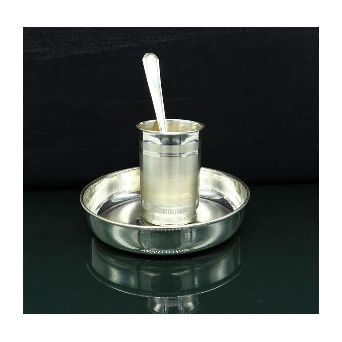 999 fine silver handmade small water/milk Glass tumbler, tray /plate baby kids silver cup & spoon utensils in India, US, UK, Australia, Europe