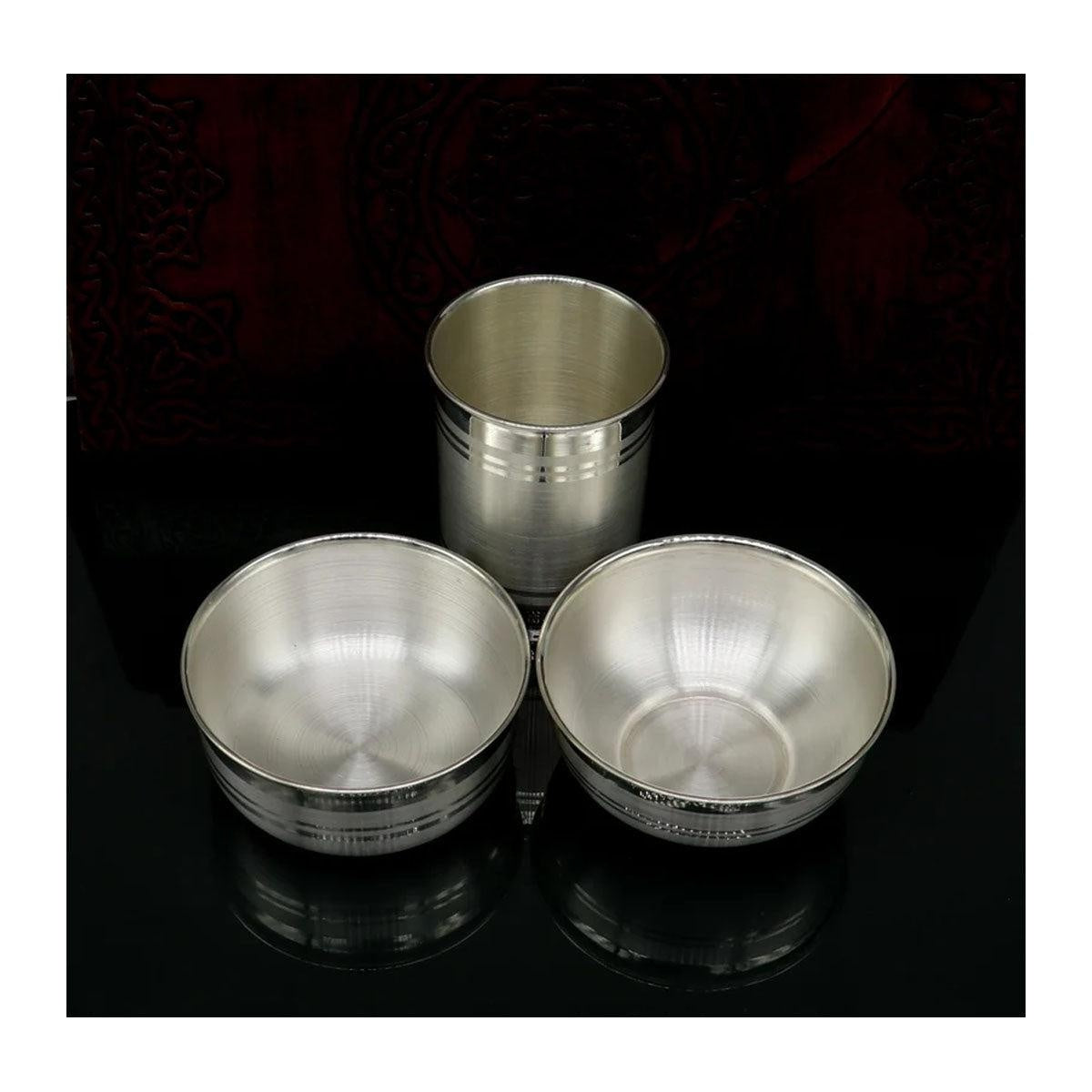 999 pure silver combo of two bowl and single glass, silver vessel, silver baby utensils, silver puja article in India, US, UK, Australia, Europe