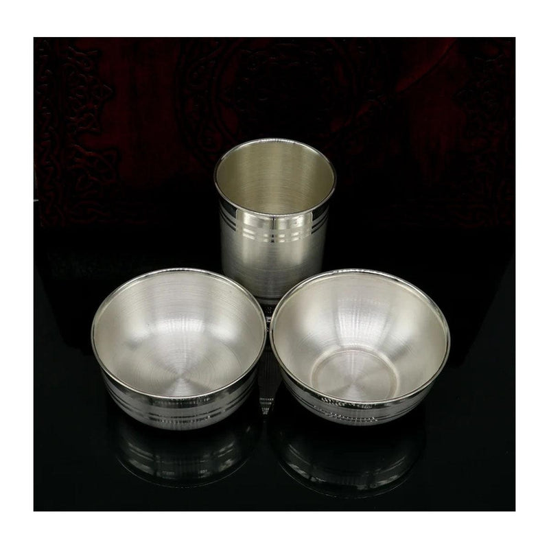 999 pure silver combo of two bowl and single glass, silver vessel, silver baby utensils, silver puja article in India, US, UK, Australia, Europe