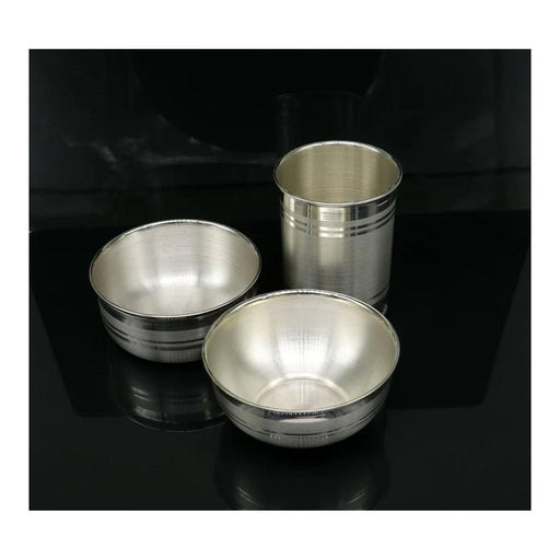 999 pure silver combo of two bowl and single glass, silver vessel, silver baby utensils, silver puja article in India, US, UK, Australia, Europe