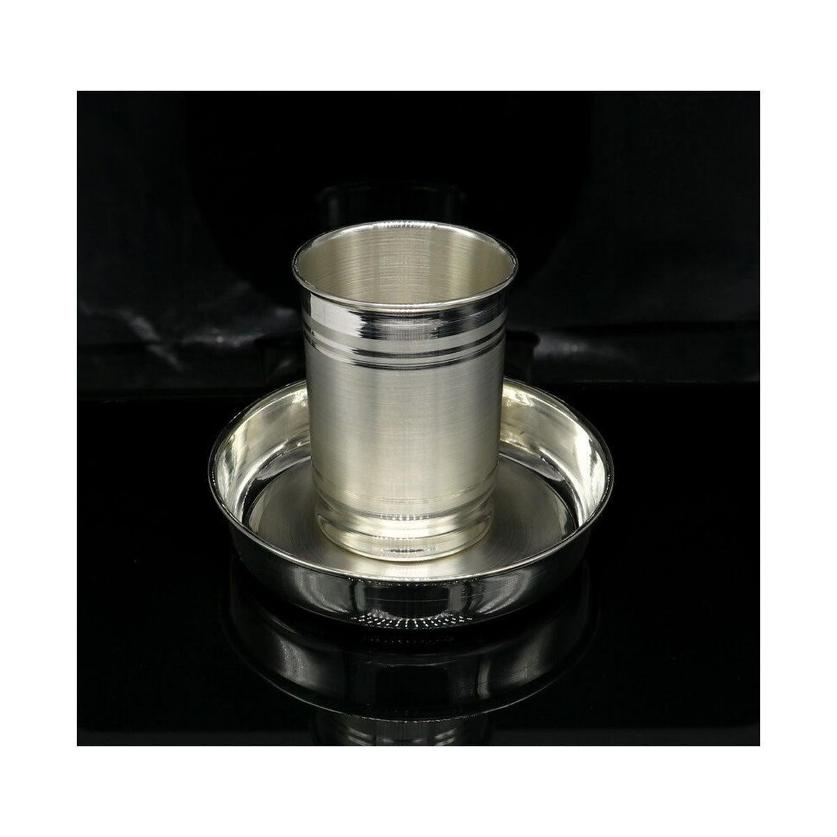 999 fine silver Water/milk tumbler and plate, silver vessel, silver baby utensils, silver puja article in India, US, UK, Australia, Europe