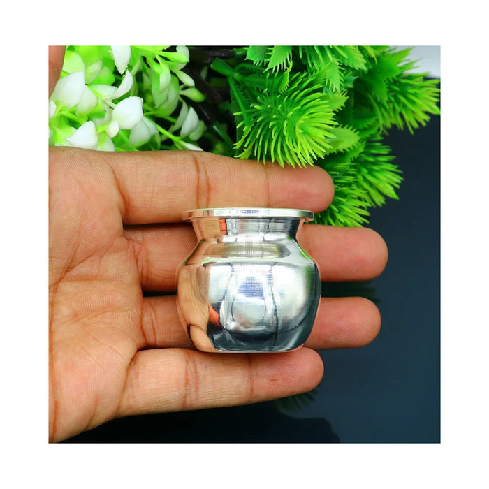 925 sterling silver handmade plain small Kalash or pot, unique special silver puja article, water or milk kalash pot in India, US, UK, Australia, Europe