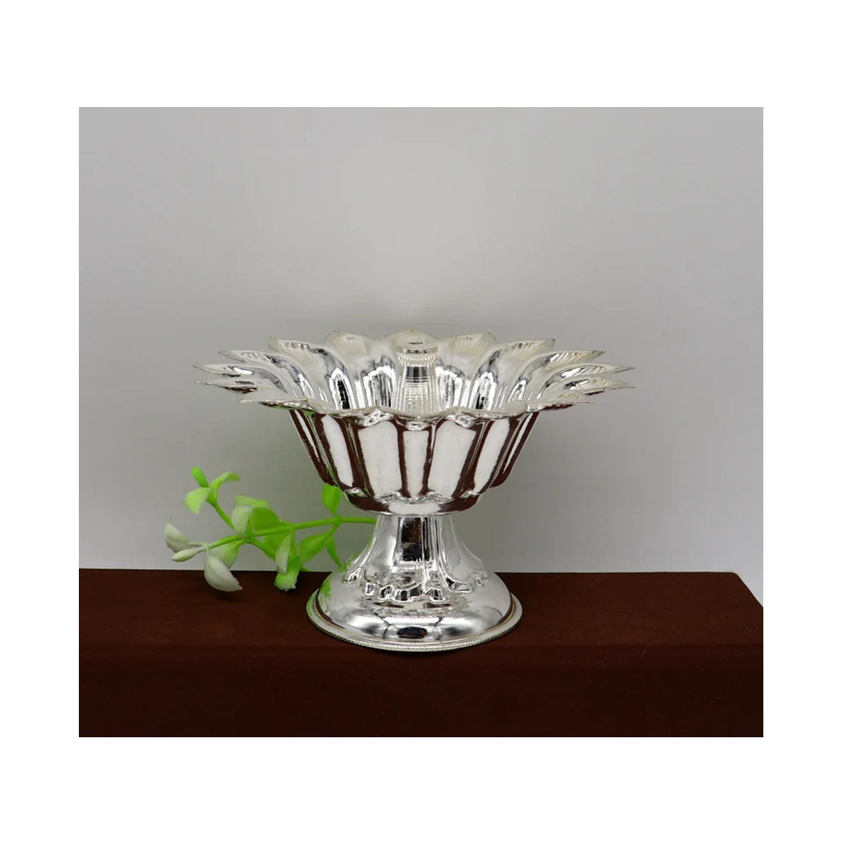 Flower shape oil lamp, silver home temple utensils, silver diya, deepak, silver vessels in India, US, UK, Australia, Europe