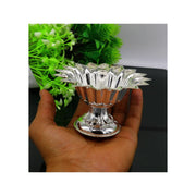 Flower shape oil lamp, silver home temple utensils, silver diya, deepak, silver vessels in India, US, UK, Australia, Europe