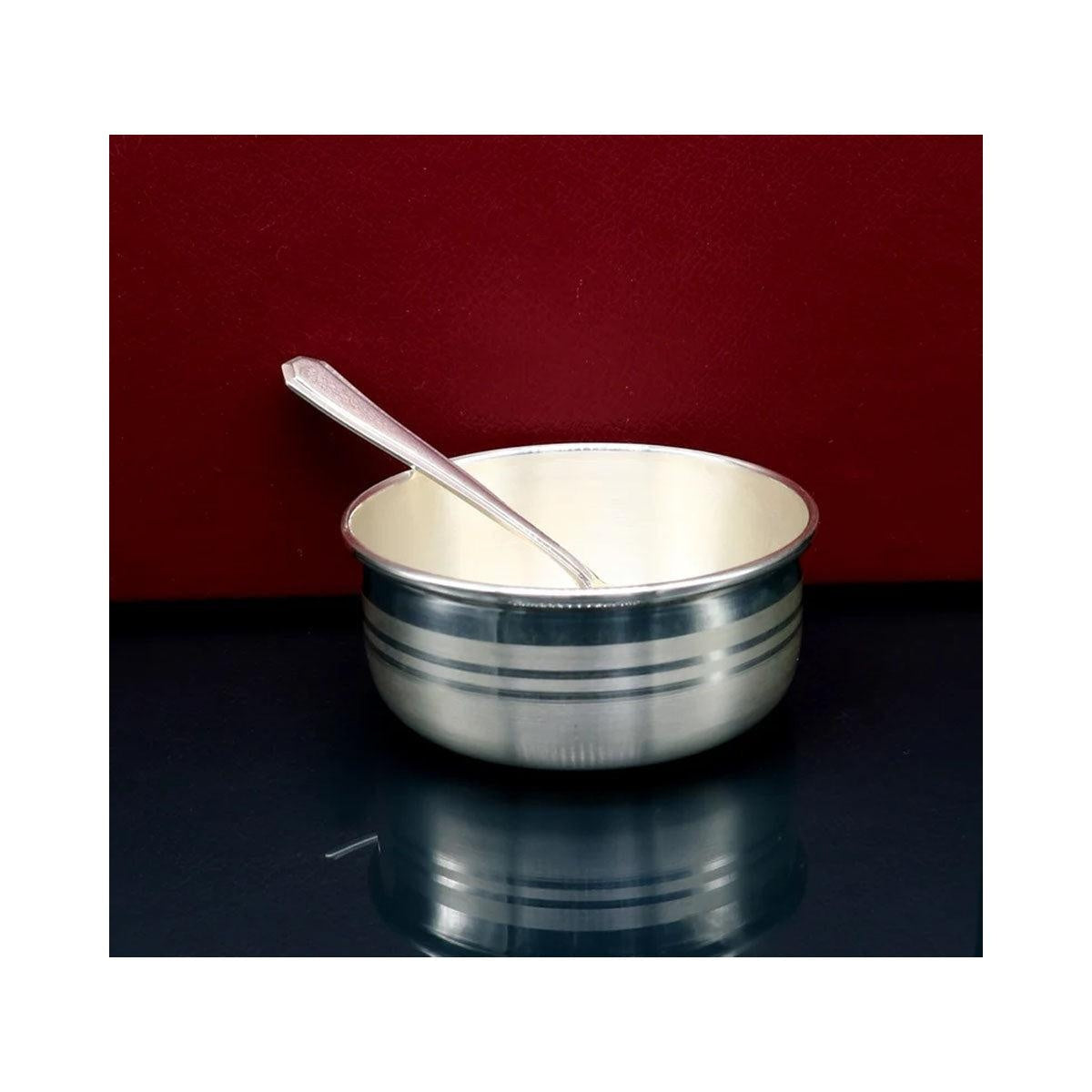 999 fine silver handmade small baby bowl and spoon set, silver tumbler, flask, stay baby/kids healthy, silver vessel utensils in India, US, UK, Australia, Europe