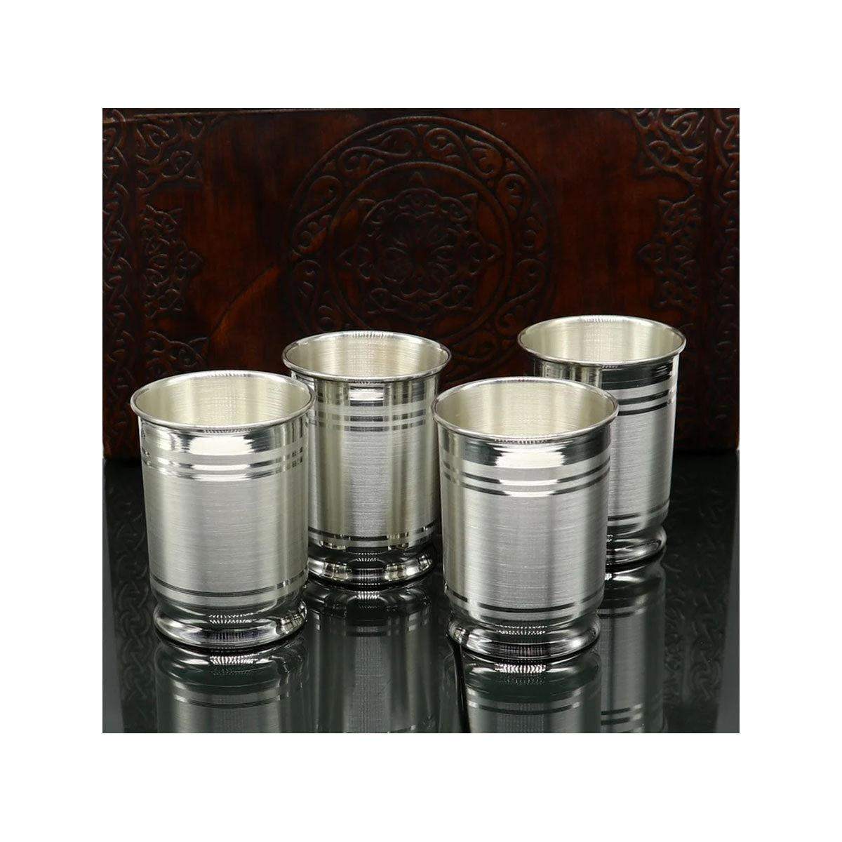 999 Fine Silver Water Glass Tumbler Silver Vessel Set, silver baby utensils, silver puja article, gifting utensils in India, US, UK, Australia, Europe