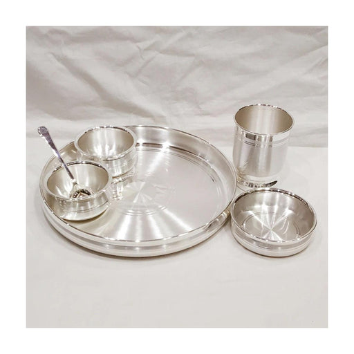 8" Size Set Weight - 700 grams 999 Pure Silver Dinner Set / Thali Set - Ashapura Pattern for Home Use or Gifting Silver Dinner Set in India, US, UK, Australia, Europe