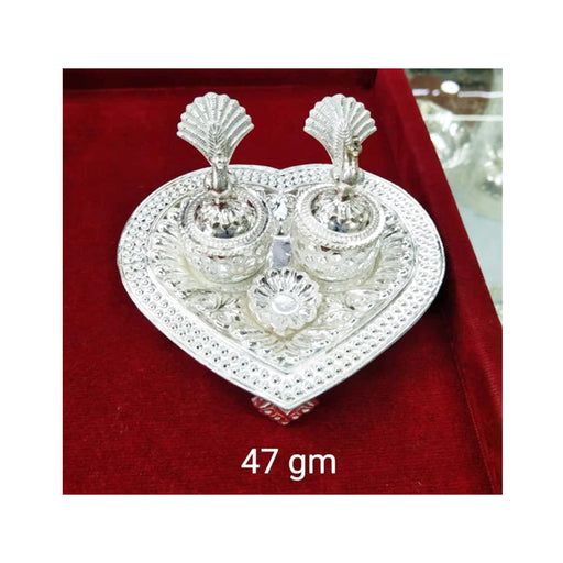 Heart Shaped Design Pure Silver Haldi/Kumkum Holder with Dish having Peacock Design, Silver Kumkum box, brides gift, puja utensils in India, US, UK, Australia, Europe
